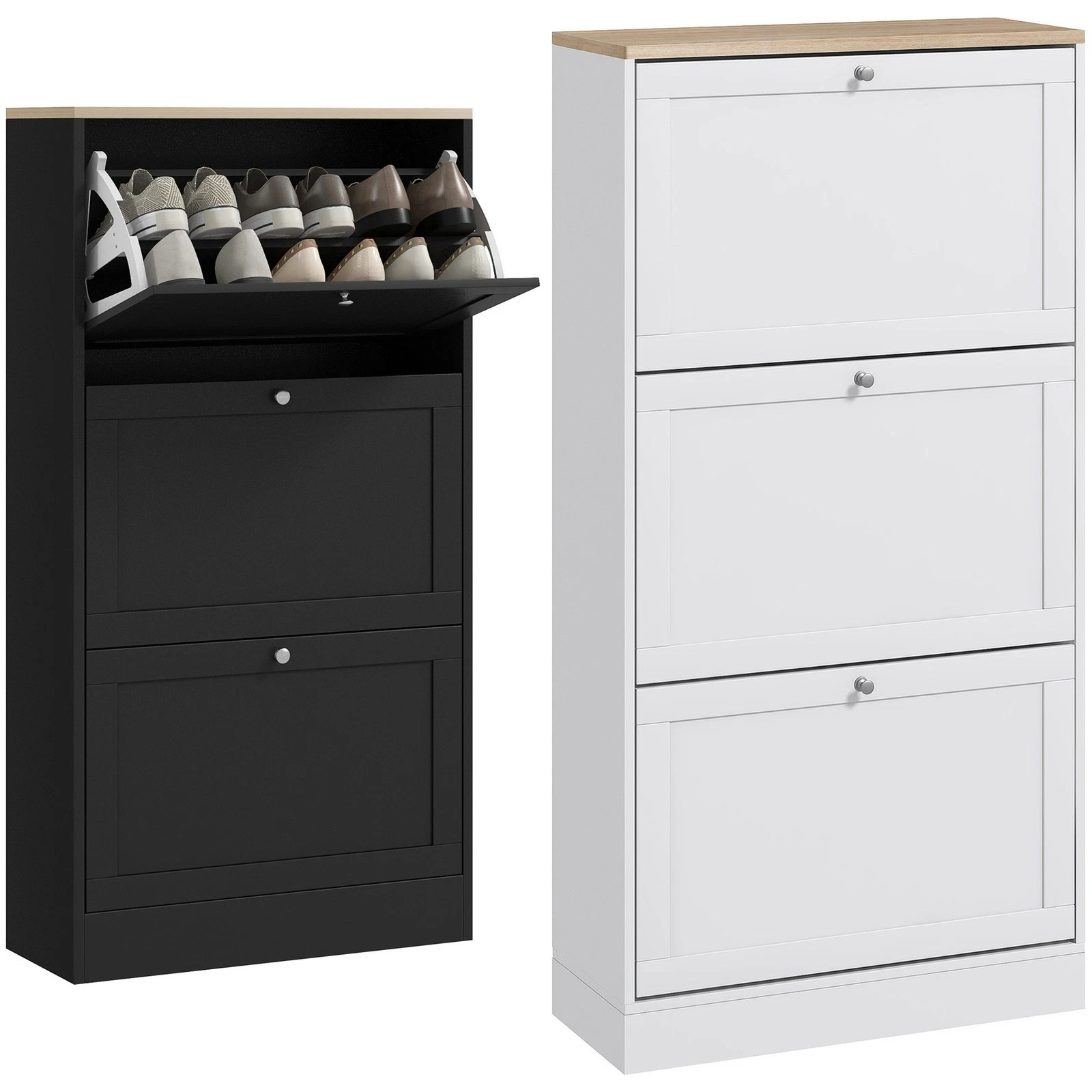 HOMCOM Modern Shoe Cabinet with 3 Flip Drawers for
